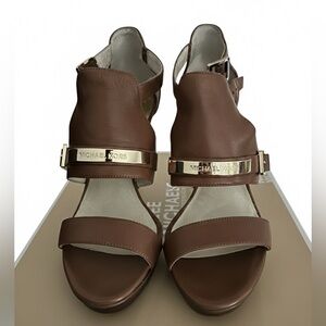 Michael Kors Jess Platform Leather Heels - Luggage Brown